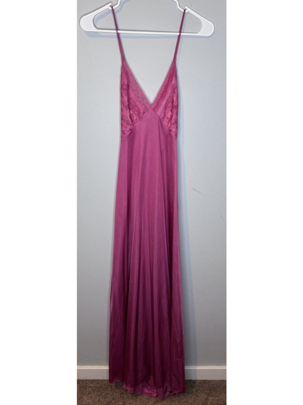 Lily Of France Nightgown Small Pink Long Nylon Sleeveless Lace Racerback Vintage